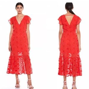 NWT La Maison Talulah Red Scarlett Floral Ruffe Midi Dress Medium